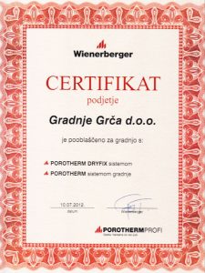 Porotherm certifikat